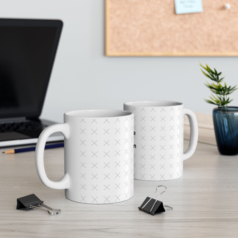 Two of the customizable white mug with "your image or design" placeholder on a white background.
