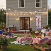 Patriotic vertical matte banner with red white and blue stars, freedom and the word fireworks 36x96 inches.