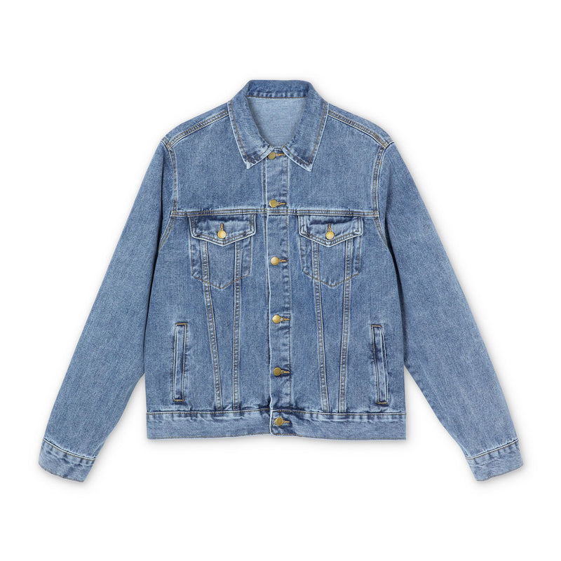 Blue denim jacket on a white background