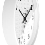 Customizable wall clock side view with white frame with a "your image" placeholder on a white background.