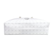Bottom of a customizable white weekender tote bag with "your image or design" placeholder on a white background.