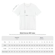 Size chart for t-shirt with 'Celebrating America 250 years' graphic and text against a white background.