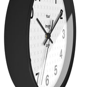 Customizable wall clock side view with black frame with a "your image" placeholder on a white background.