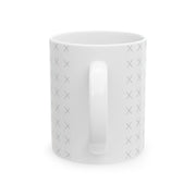 Back of a customizable white mug with "your image or design" placeholder on a white background.