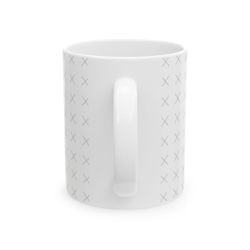 Back of a customizable white mug with "your image or design" placeholder on a white background.
