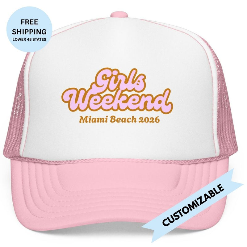 Girls Weekend Retro Trucker Hat Personalized City and Date