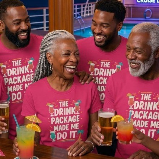 Drink Package Made Me Do It Unisex Tee | Funny Cruise White Lettering Shirt - T-Shirt | The Party Framework