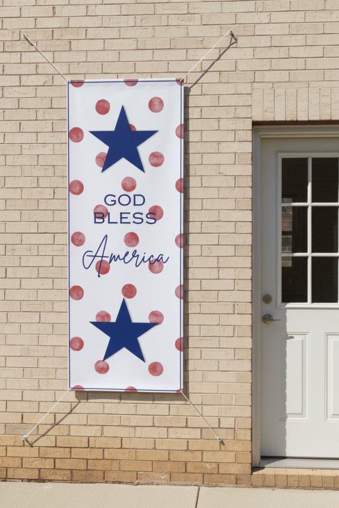 God Bless America Pink Polka Dots Vertical Matte Banner | Multiple Sizes - Signs & Banners | The Party Framework