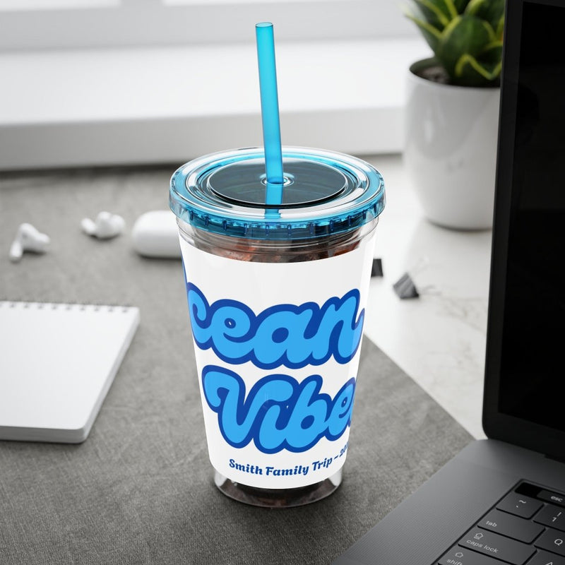 "Ocean Vibes" Customizable Family or Group 16oz Tumbler with Straw - Drinkware | The Party Framework
