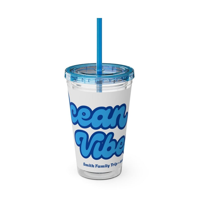 "Ocean Vibes" Customizable Family or Group 16oz Tumbler with Straw - Drinkware | The Party Framework