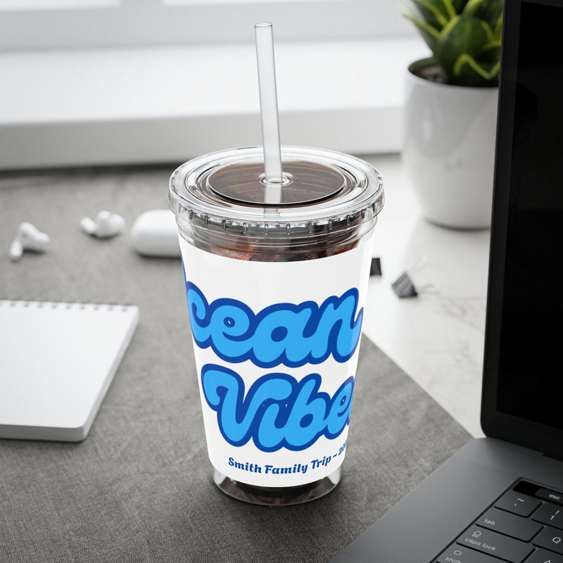"Ocean Vibes" Customizable Family or Group 16oz Tumbler with Straw - Drinkware | The Party Framework