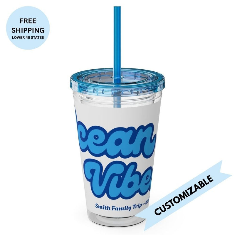 "Ocean Vibes" Customizable Family or Group 16oz Tumbler with Straw - Drinkware | The Party Framework