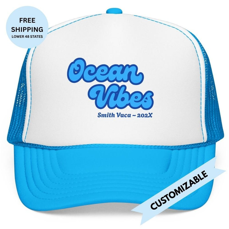 "Ocean Vibes" Customizable Family or Group Cruise Trucker Hat - Hats | The Party Framework