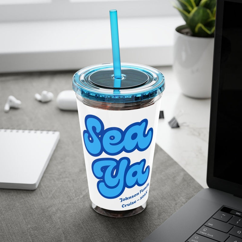 "Sea Ya" Customizable Family or Group 16oz Tumbler with Straw - Drinkware | The Party Framework